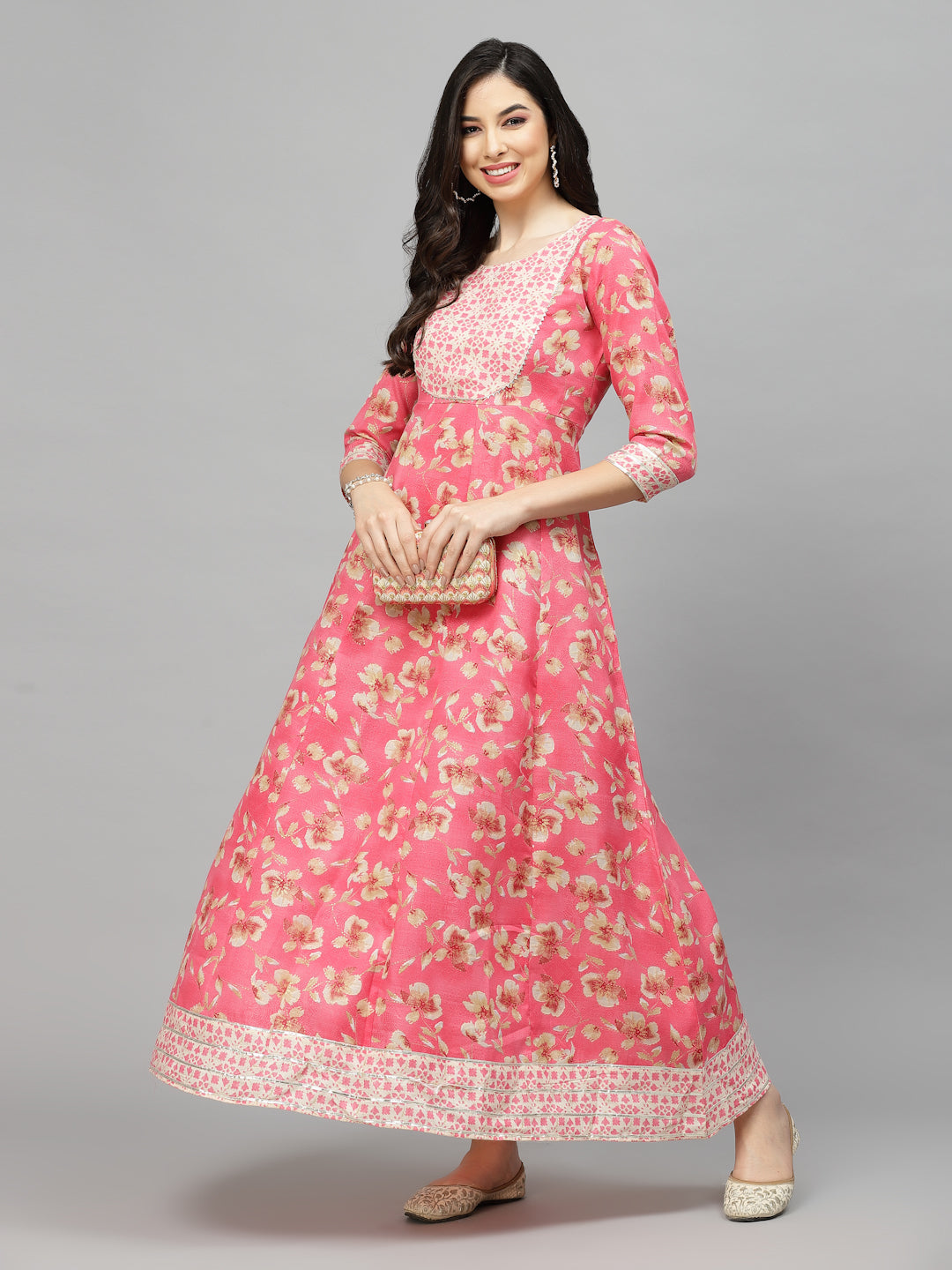 Stylum Women's Printed Rayon Blend Anarkali Kurta (AARUPINK)
