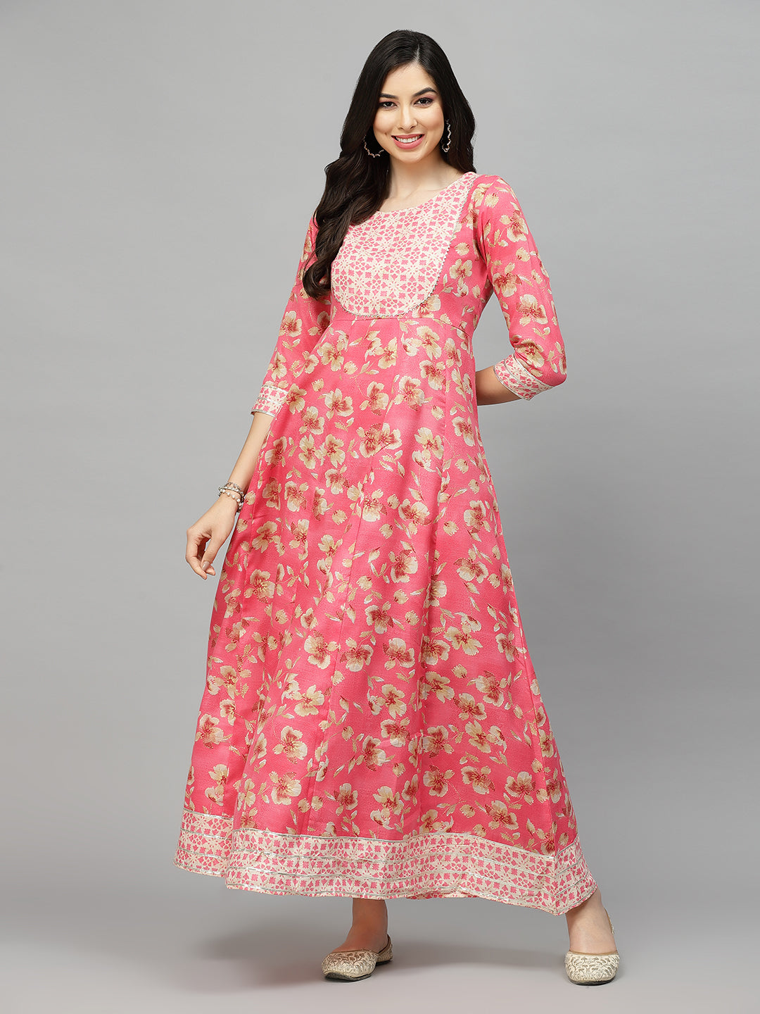 Stylum Women's Printed Rayon Blend Anarkali Kurta (AARUPINK)