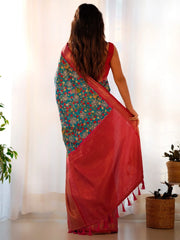 Women's Blend Blue Printed Designer Saree With Blouse Piece-AAVYA2101