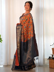 Women's Blend Orange Printed Designer Saree With Blouse Piece-AAVYA2103