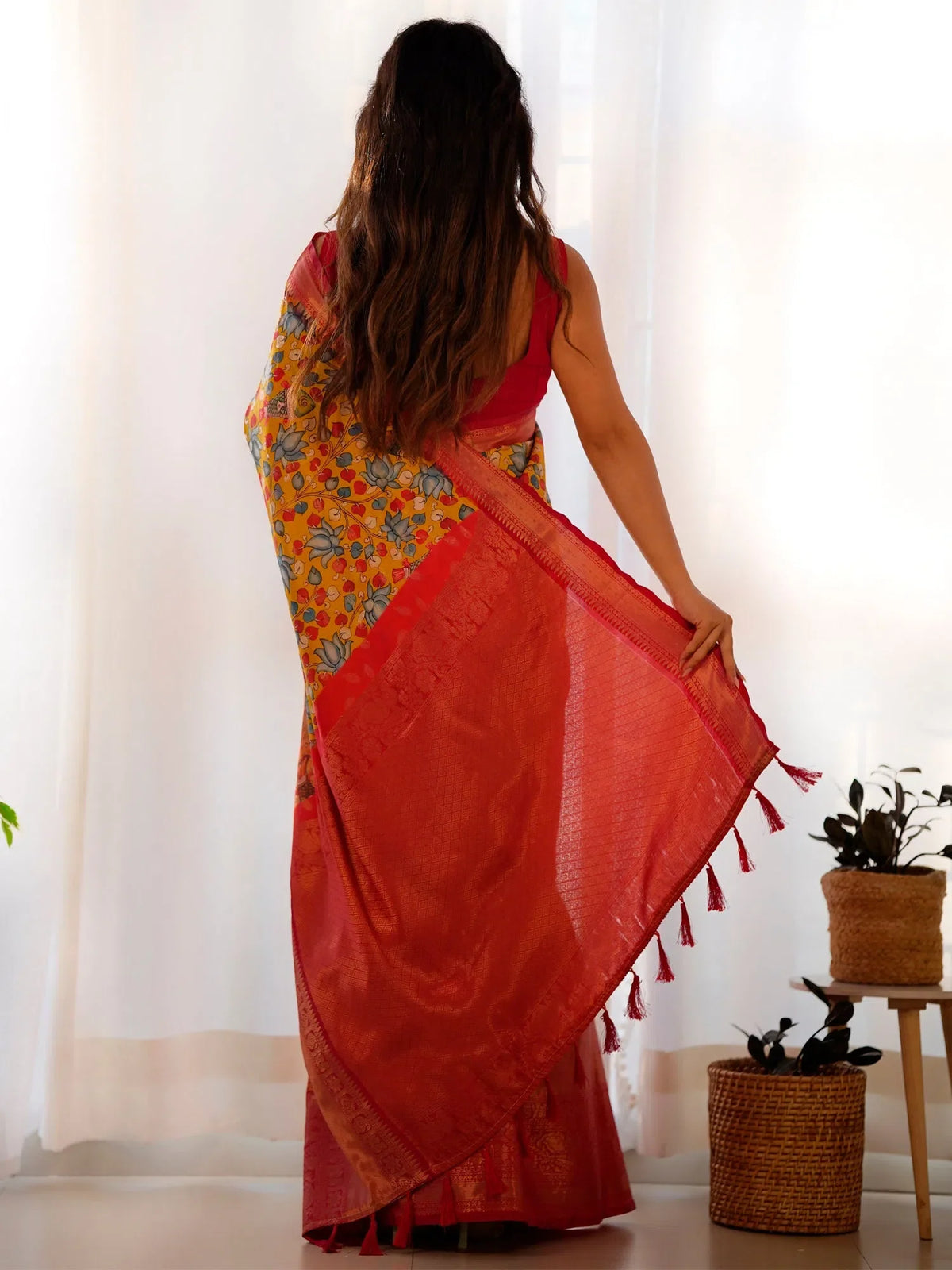 Women's Blend Yellow Printed Designer Saree With Blouse Piece-AAVYA2104