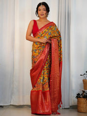 Women's Blend Yellow Printed Designer Saree With Blouse Piece-AAVYA2104