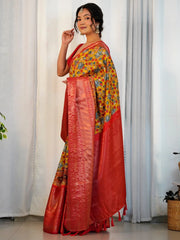 Women's Blend Yellow Printed Designer Saree With Blouse Piece-AAVYA2104