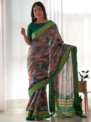 Women's Bhagalpuri Black Printed Designer Saree With Blouse Piece-11NTYA1101
