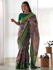 Women's Bhagalpuri Black Printed Designer Saree With Blouse Piece-11NTYA1101