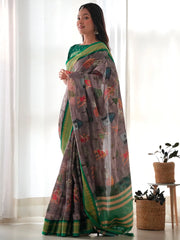 Women's Bhagalpuri Black Printed Designer Saree With Blouse Piece-11NTYA1101