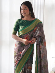 Women's Bhagalpuri Black Printed Designer Saree With Blouse Piece-11NTYA1101