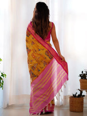 Women's Blend Beige Printed Designer Saree With Blouse Piece-KOZI102C