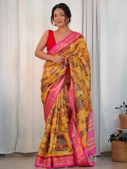 Women's Blend Beige Printed Designer Saree With Blouse Piece-KOZI102C