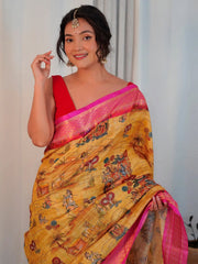 Women's Blend Beige Printed Designer Saree With Blouse Piece-KOZI102C
