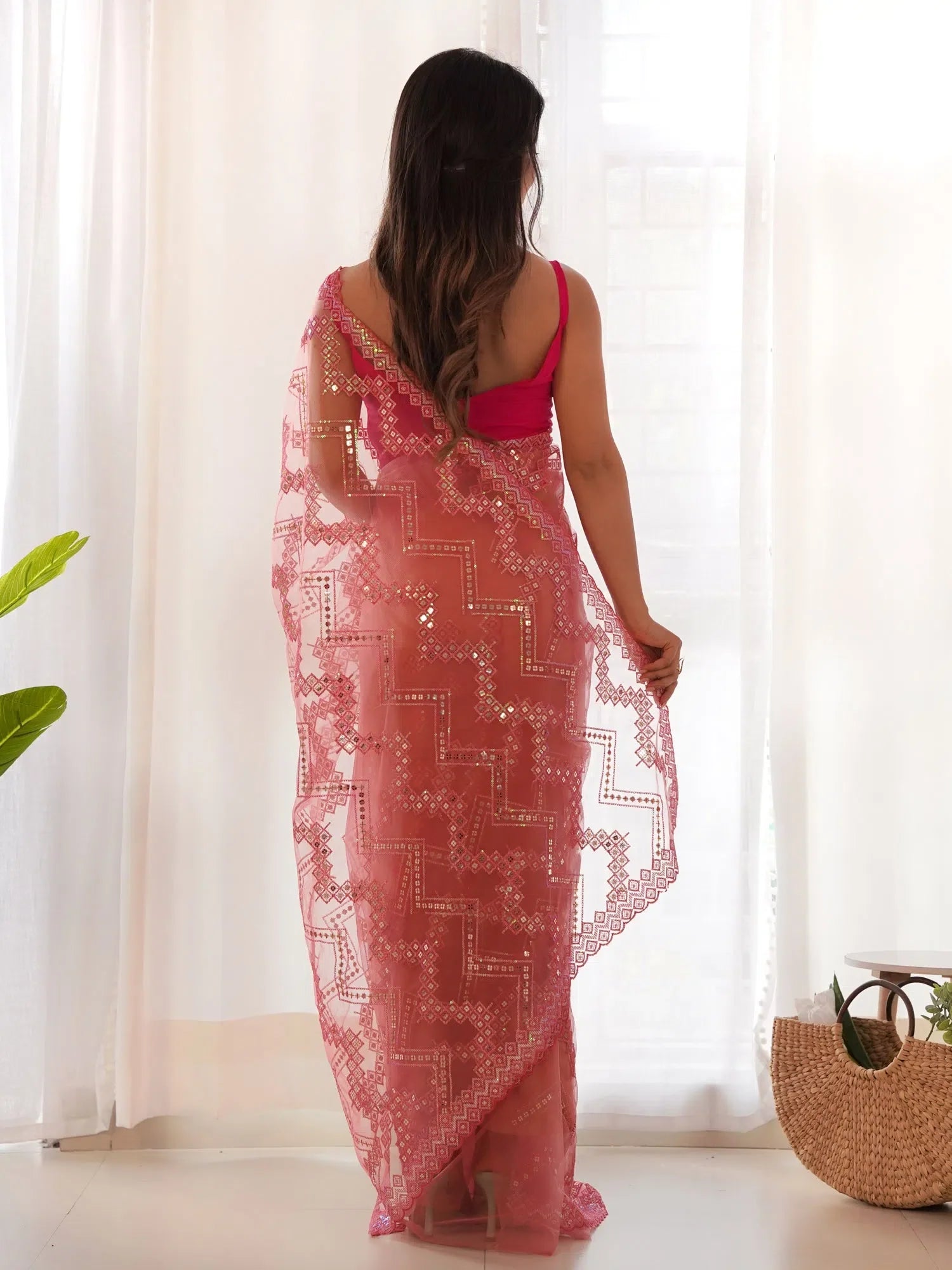 Pink Embellished Saree with Blouse | Designer Sarees India
