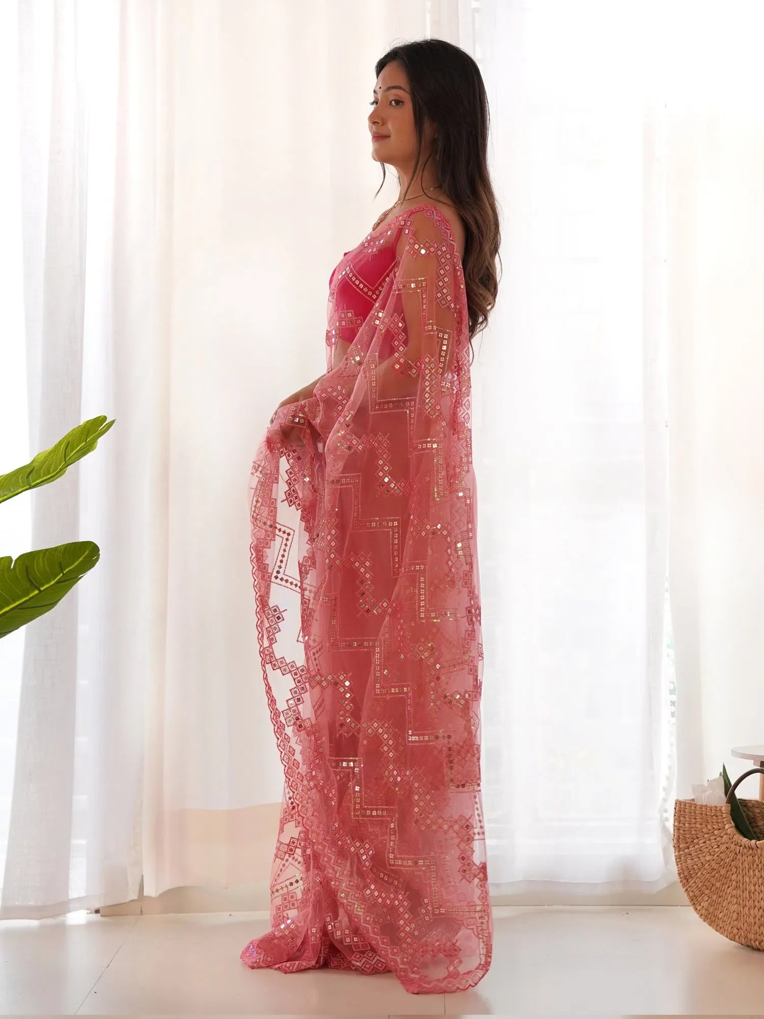 Pink Embellished Saree with Blouse | Designer Sarees India