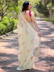 Women's Tissue Yellow Embellished Designer Saree With Blouse Piece-AAVYA5304