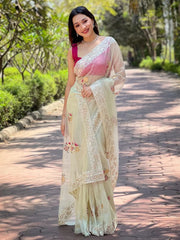 Women's Tissue Yellow Embellished Designer Saree With Blouse Piece-AAVYA5304