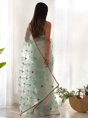 Women's Organza Light Blue Embellished Designer Saree With Blouse Piece-AAVYA5701