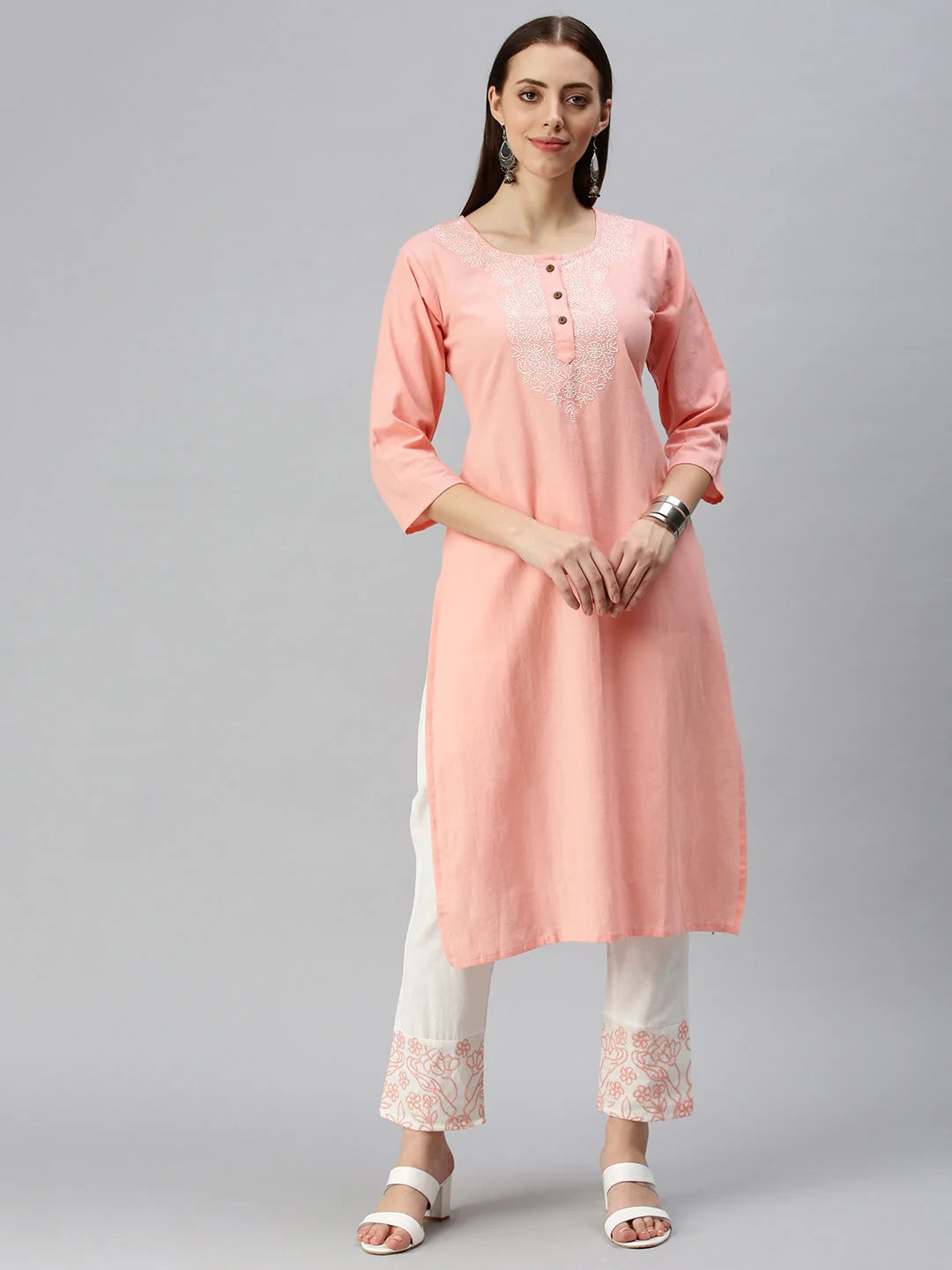 Pink Embroidered Kurta Set | Women's Designer Cotton Kurta Sets