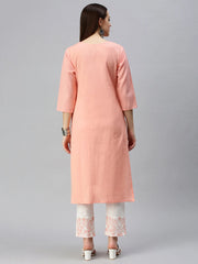 Women Straight Pink Embroidered Kurta and Trousers-AB2254-Pink