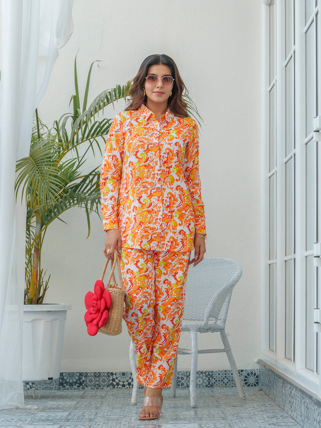 Crepe Kurta Set for Women - Orange | MLWSHKS9306ORG | DesiQlo