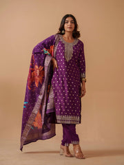 Purple Santoon Embroidered Kurta Set For Women-MLWSHKS4306PUP
