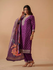 Purple Santoon Embroidered Kurta Set For Women-MLWSHKS4306PUP