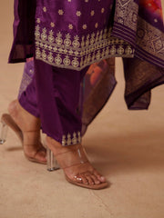 Purple Santoon Embroidered Kurta Set For Women-MLWSHKS4306PUP