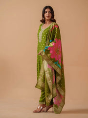 Green Santoon Embroidered Kurta Set For Women-MLWSHKS4307GRN