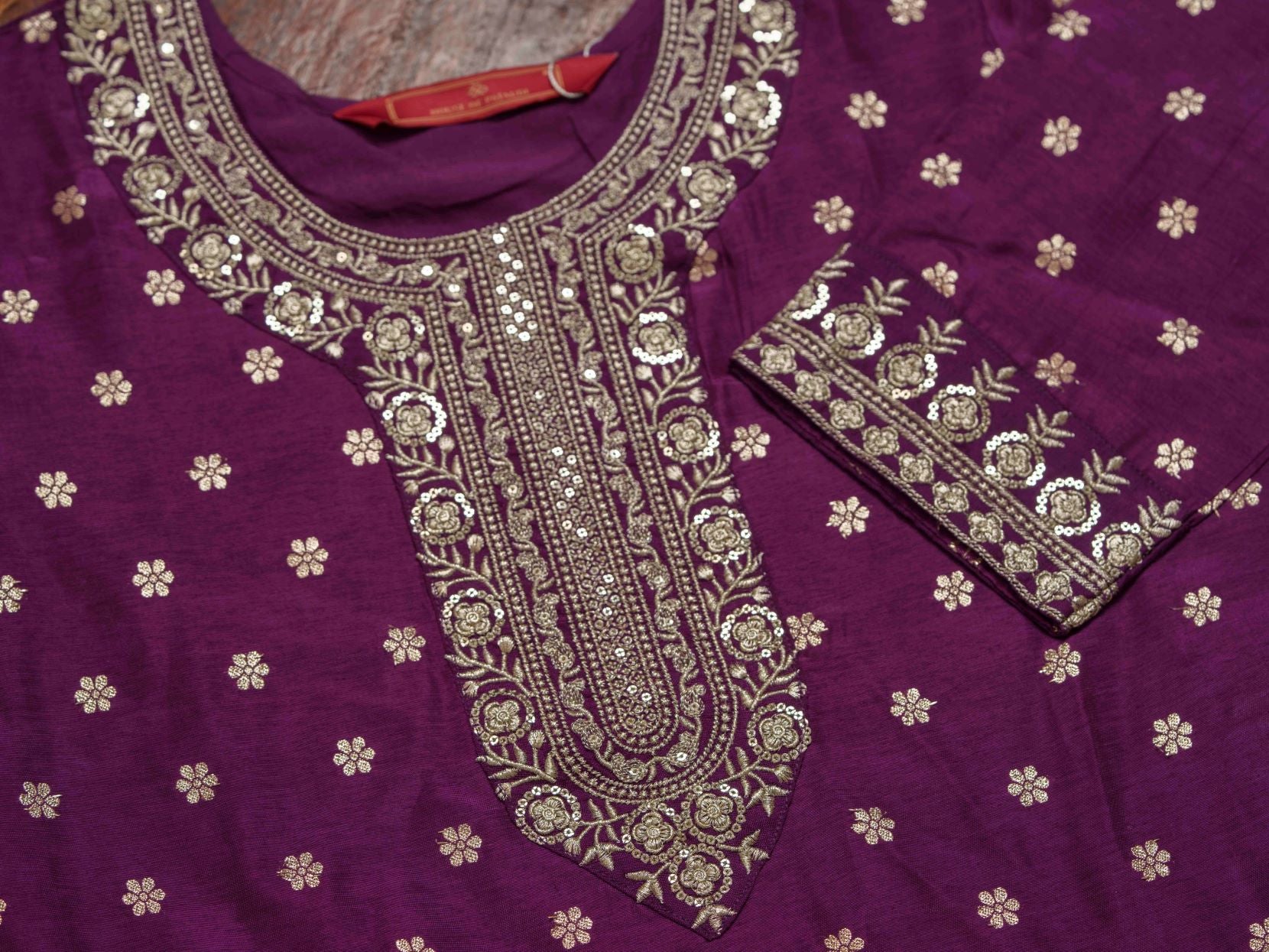 Purple Santoon Embroidered Kurta Set For Women