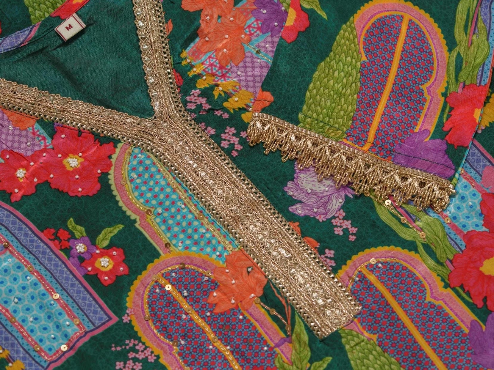 Green Santoon Embroidered Printed Kurta Set For Women