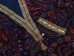 Navy Blue Santoon Embroidered Kurta Set For Women-MLWSHKS4305MBL