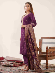 Wine Colour Roman Silk Top Bottom With Jequard Dupatta Set-MLWSHKS4368WNE