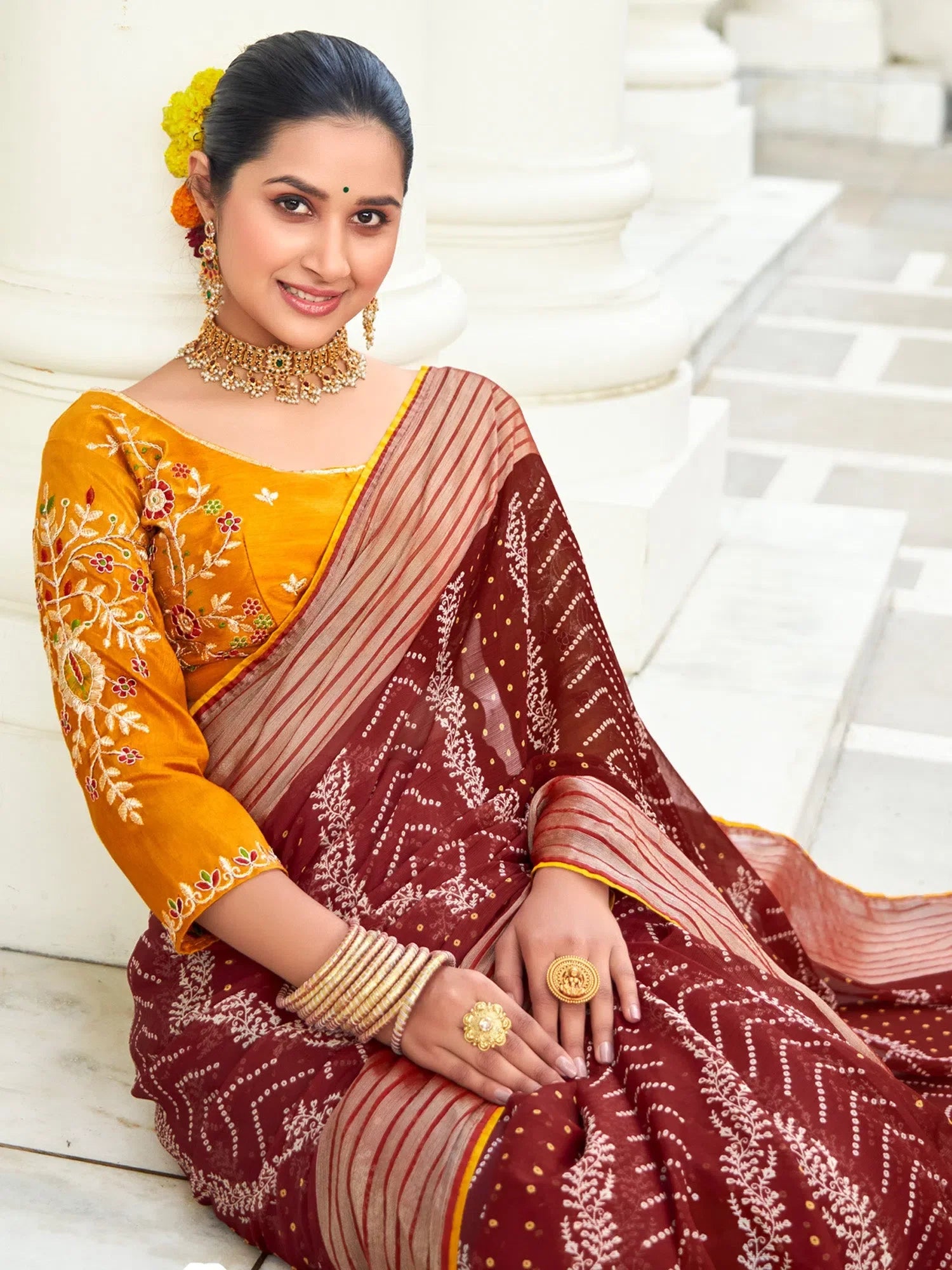Maroon Embellished Polyester Saree | Indian Sarees