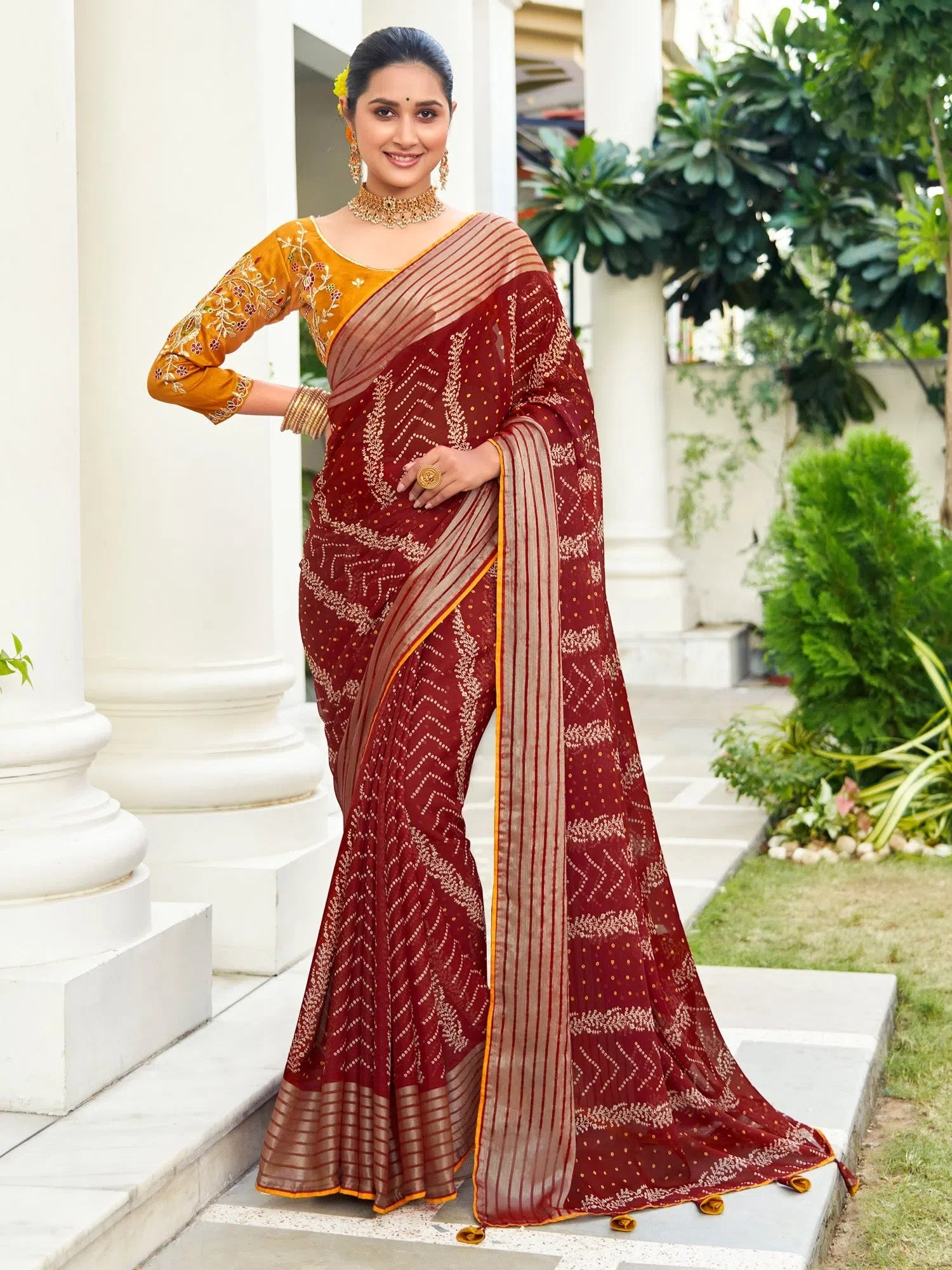 Maroon Embellished Polyester Saree | Indian Sarees