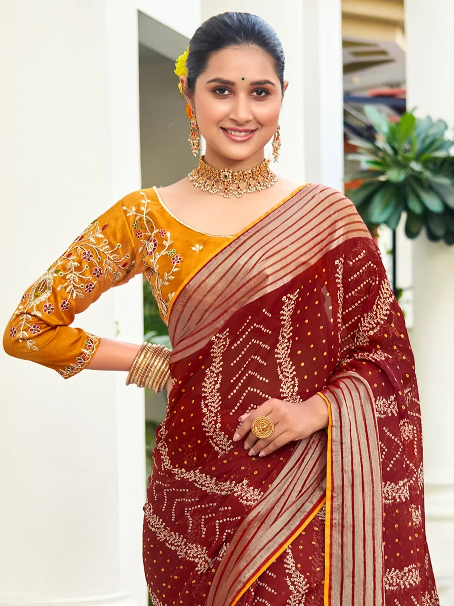 Maroon Embellished Polyester Saree | Indian Sarees