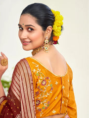 Women's Chiffon Maroon Embellished Designer Saree With Blouse Piece-ABHIJET5034