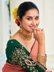 Women's Chiffon Red Embellished Designer Saree With Blouse Piece-ABHIJET5036