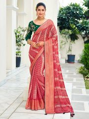 Women's Chiffon Red Embellished Designer Saree With Blouse Piece-ABHIJET5036