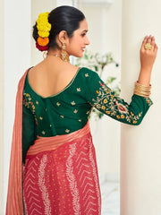 Women's Chiffon Red Embellished Designer Saree With Blouse Piece-ABHIJET5036