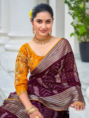 Women's Chiffon Purple Embellished Designer Saree With Blouse Piece-ABHIJET5038
