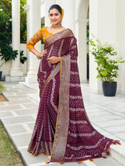 Women's Chiffon Purple Embellished Designer Saree With Blouse Piece-ABHIJET5038