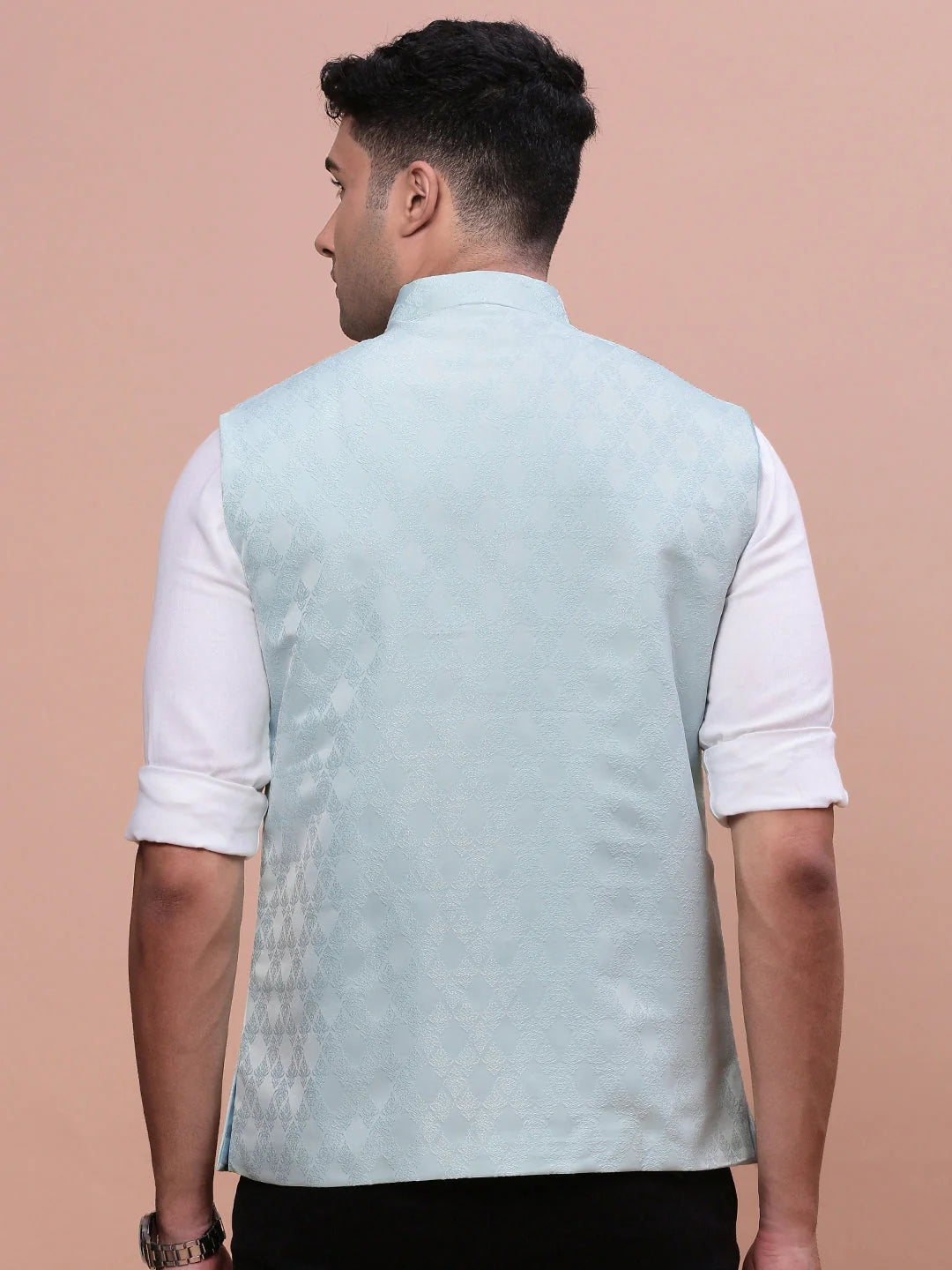 Sea Green Nehru Jacket - Slim Fit Mens Kurta Pajama Set