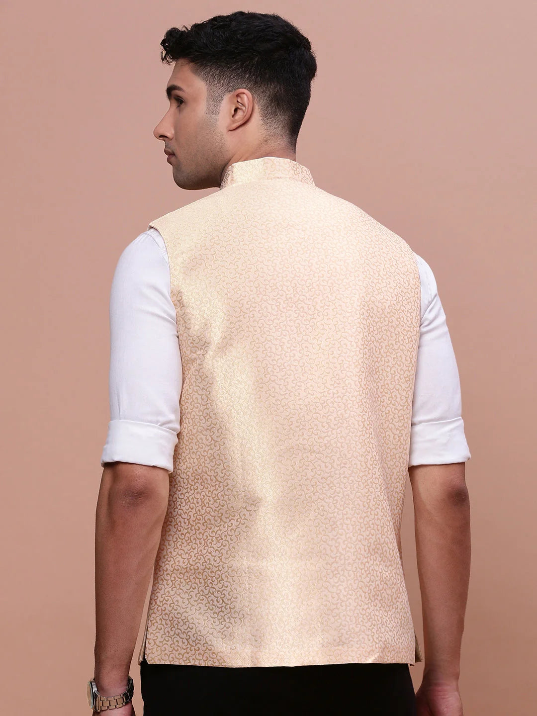 Cream Slim Fit Nehru Jacket | Mens Kurta Pajama Set