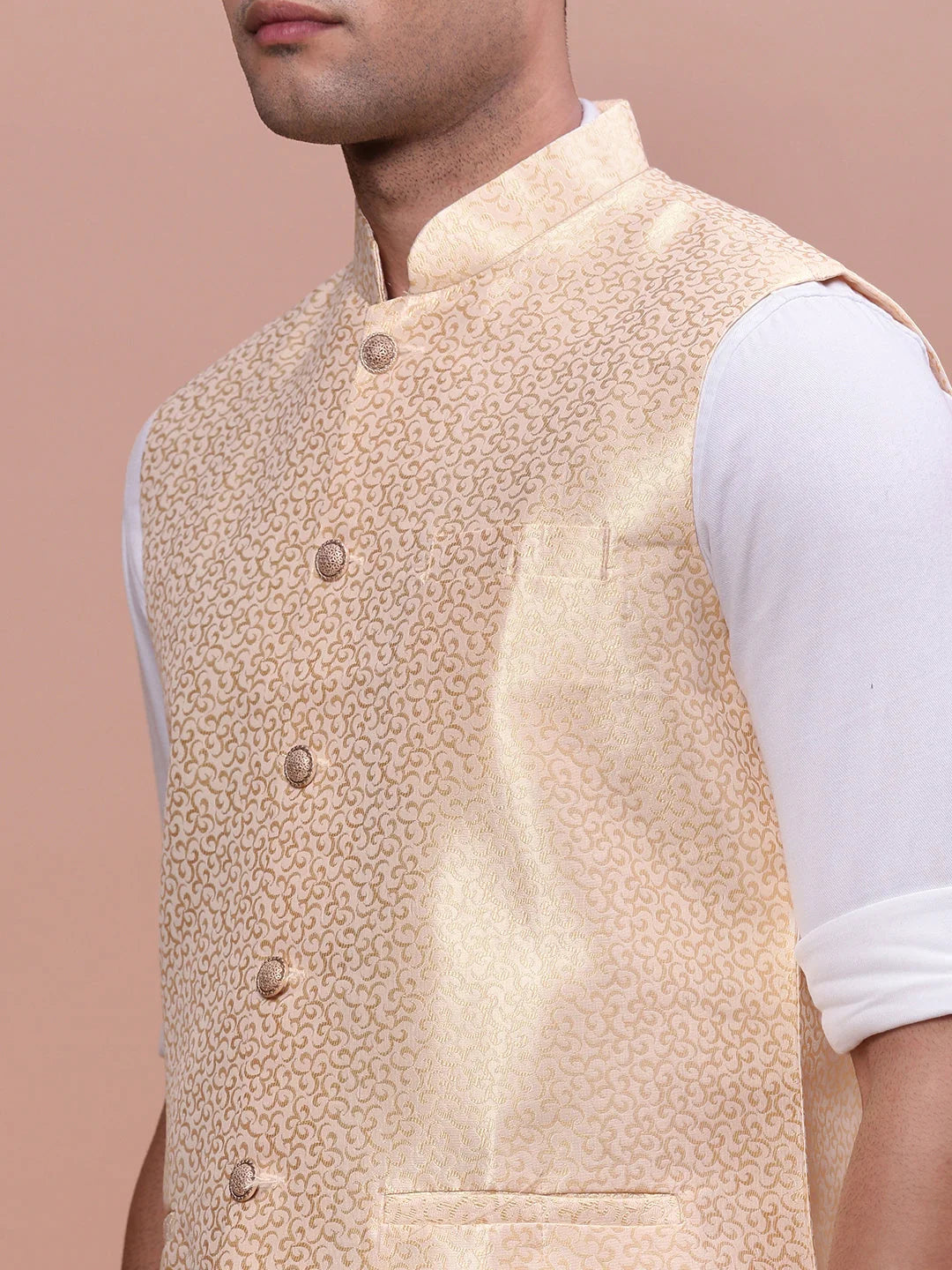 Cream Slim Fit Nehru Jacket | Mens Kurta Pajama Set