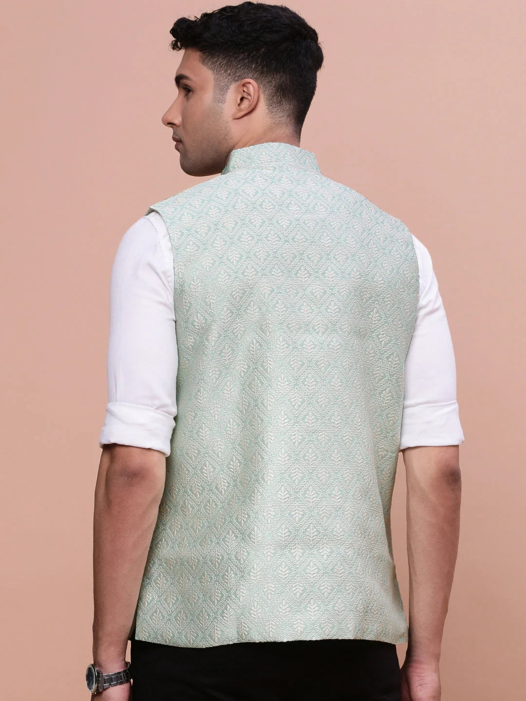 Green Nehru Jacket - Mens Kurta Pajama Set - Slim Fit Cotton