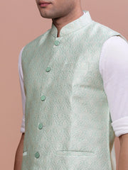 Men Woven Design Green Slim Fit Nehru Jacket-AC-1173-Green