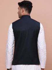 Men Solid Navy Blue Slim Fit Nehru Jacket-AC-B-1189-Navyblue