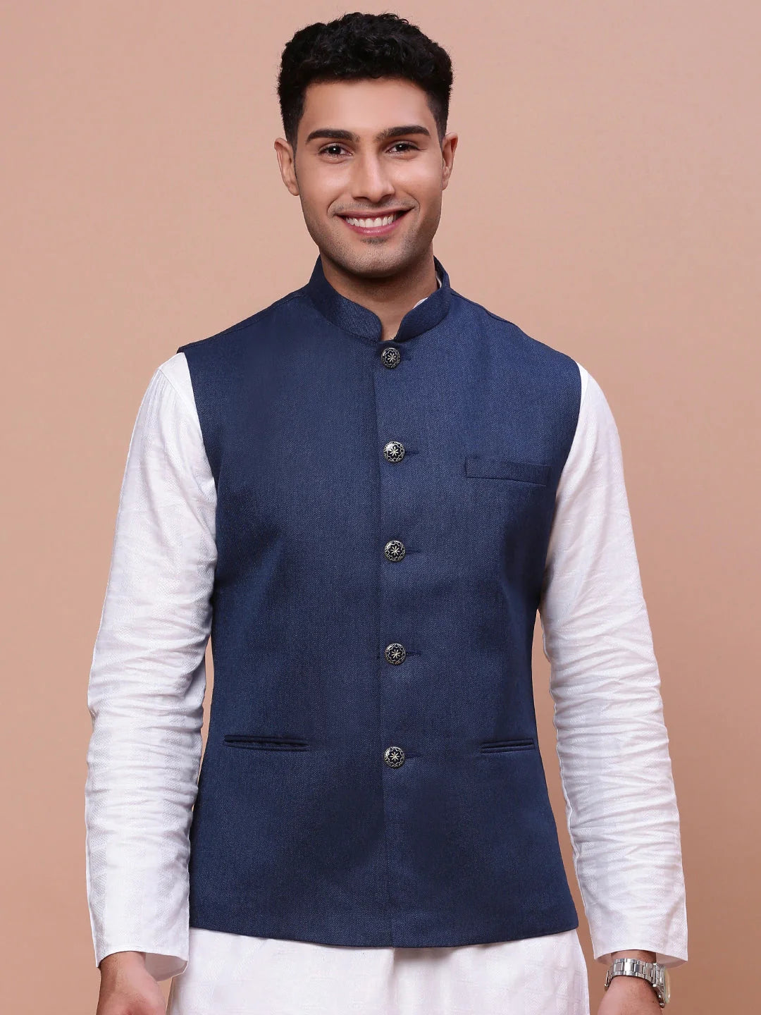 Navy Blue Slim Fit Nehru Jacket | Mens Kurta Pajama Fashion