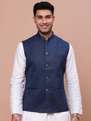 Men Solid Navy Blue Slim Fit Nehru Jacket-AC-B-1190-Navyblue