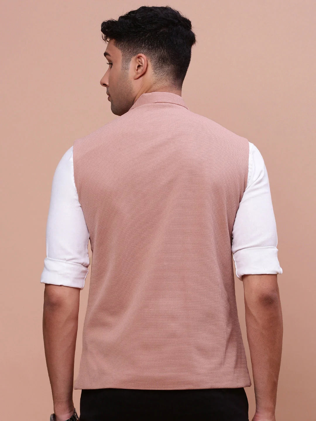 Peach Slim Fit Nehru Jacket | Mens Kurta Pajama Set | Showoff