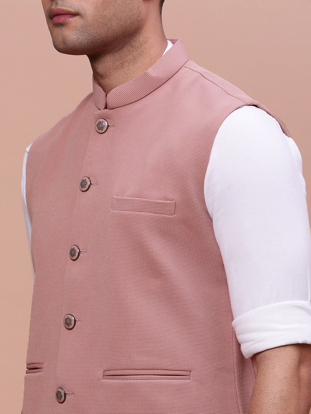 Peach Slim Fit Nehru Jacket | Mens Kurta Pajama Set | Showoff