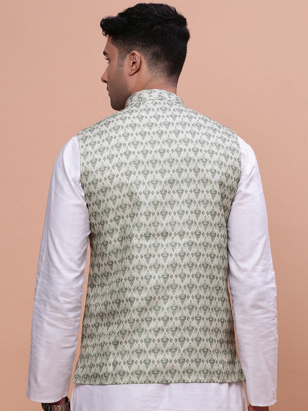 Green Slim Fit Nehru Jacket | Mens Kurta Pajama | Showoff
